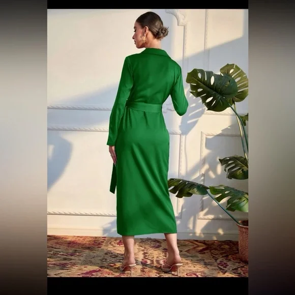 Solid Wrap Tie Side Dress - Picture 3 of 7